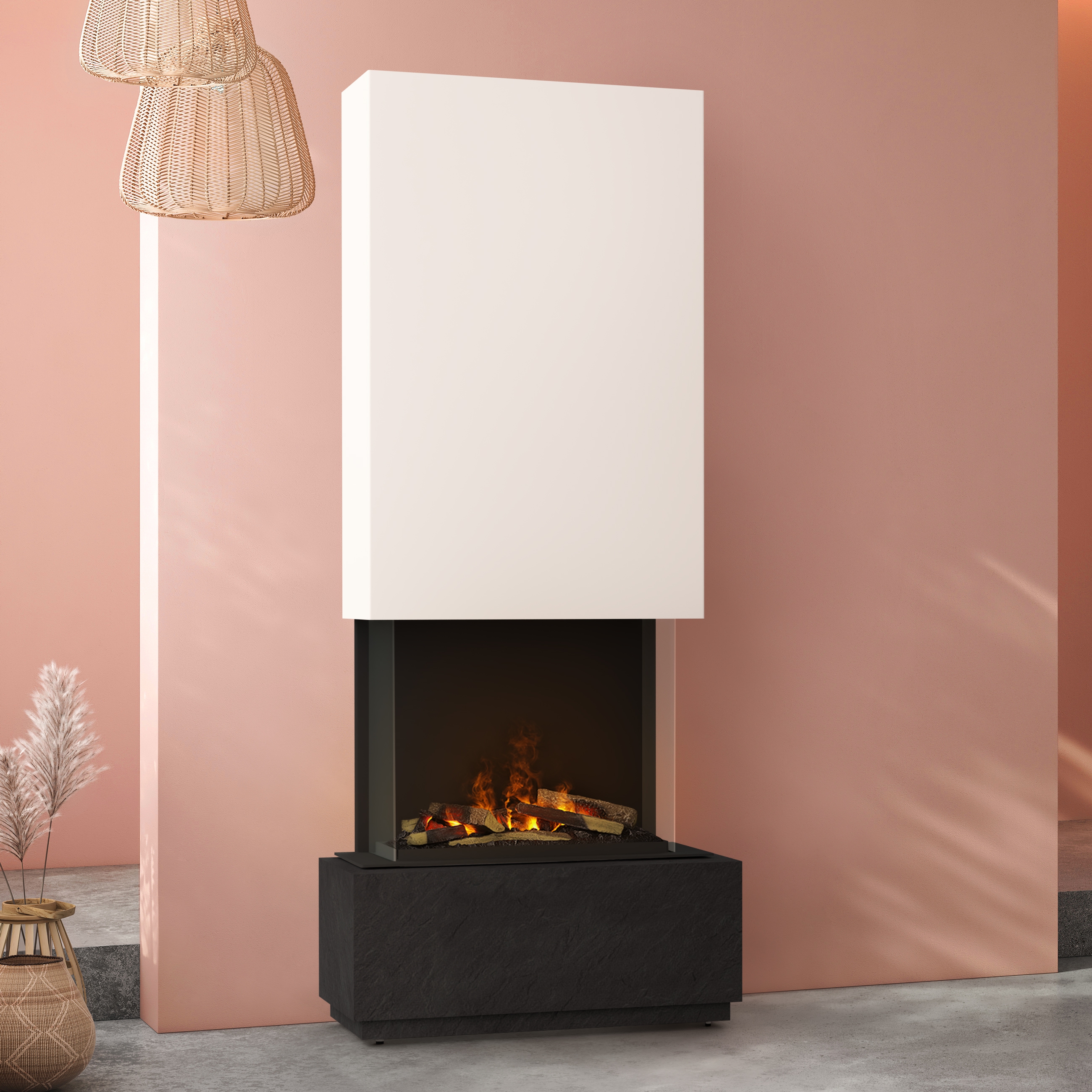 muenkel design Prato [Elektrokamin Opti-myst]: Nero (Schiefer schwarz) - weiß