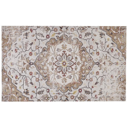 Teppich Beige Braun Polyester / Baumwolle 140 x 200 cm Kurzflor Orientalischer Look Blumenmuster Geflecht Handgewebt Rechteckig Wohnzimmer