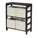 Capri 5-Pc Storage2- Shelf with 4 Foldable Beige Fabric Baskets, Espresso and Beige - 10.24 x 11.02 x 9.06 inches