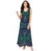 Plus Size Women's Button-Front Crinkle Dress with Princess Seams by Roaman's in Tropical Emerald Mirrored Medallion (Size 30/32)
