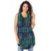 Plus Size Women's Sleeveless Angelina Tunic by Roaman's in Tropical Emerald Mirrored Medallion (Size 34 W) Long Shirt Blouse