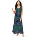 Plus Size Women's Button-Front Crinkle Dress with Princess Seams by Roaman's in Tropical Emerald Mirrored Medallion (Size 14/16)