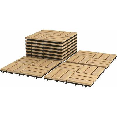 Goplus - 10er Set Terrassenfliesen aus Akazienhartholz, Bodenbelag mit Stecksystem und Drainage Image