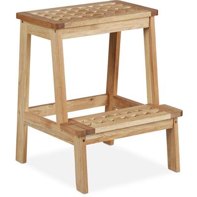 Relaxdays - Tritthocker Walnussholz, 2 Stufen, Trittschemel Kinder, bis 60 kg, hbt: 47x38x38 cm, Image
