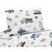 Construction Truck Collection 4-piece Queen Sheet Set - Grey Yellow Black Blue and Green Transportation