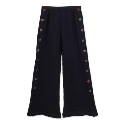 Out of Office in Black,'Handcrafted Cotton Double Gauze Pants'