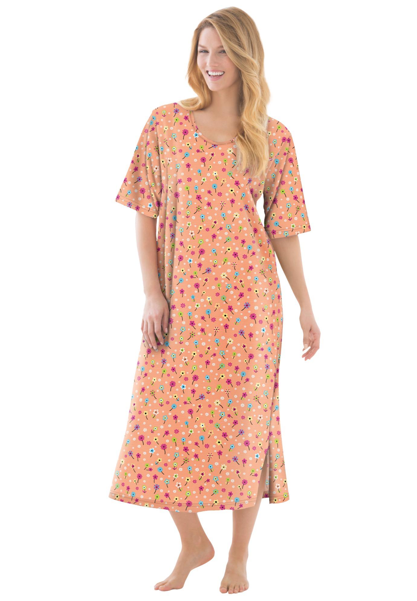 Plus Size Women's Long Tagless Sleepshirt by Dreams & Co. in Honey Peach Floral (Size 5X/6X)
