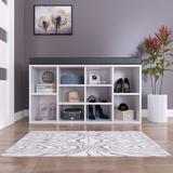 Latitude Run® 10 Pair Shoe Storage Bench Polyester/Wood/Manufactured Wood in Gray/White/Black | 21.46 H x 40.94 W x 11.81 D in | Wayfair