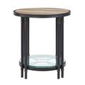 Williston Forge Round End Table w/ Open Shelf In Oak & Sandy Black Wood/Glass in Black/Brown/Gray | 24 H x 22 W x 22 D in | Wayfair