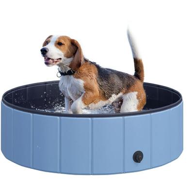 Hundepool Planschbecken Schwimmbecken Schwimmbad Hundebad PVC+Holz Blau Ø100 x H30 cm