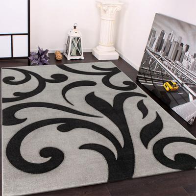 Designer Teppich mit Konturenschnitt Modern Grau Schwarz 80x300 cm - Paco Home