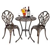 Cast Aluminum Outdoor 3 Piece Tulip Bistro Set of Table and Chairs - N/A