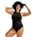 Plus Size Women's Chlorine Resistant High Neck Mesh One Piece by Swimsuits For All in Black (Size 26)