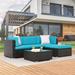 Latitude Run® 5 - Piece Sectional Seating Group Synthetic Wicker/All - Weather Wicker/Wicker/Rattan in Blue | Outdoor Furniture | Wayfair