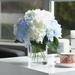 Enova Home Mixed Blue Cream Artificial Hydrangea Silk Flowers Arrangement in Clear Glass Vase with Faux Water for Home Decór