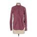 J.Crew Long Sleeve Henley Shirt: Red Plaid Tops - Women's Size 4