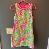 Lilly Pulitzer Dresses | Lilly Pulitzer Shift Dress, Size 4, Pink, Green & Blue With Pompom Detail @Neck | Color: Green/Pink | Size: 4