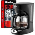 Mueller 12-Cup Drip Coffee Maker, Auto Keep Warm Function, Smart Anti-Drip System, with Durable Permanent Filter and Borosilicate Glass Carafe, Clear Water Level Window Coffee Machine