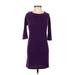 I Love H81 Casual Dress - Sheath Crew Neck 3/4 Sleeve: Purple Solid Dresses - Women's Size Small