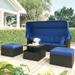 4Pcs Outdoor Rattan Retractable Canopy Daybed Sectional Sofa Set with Foldable Board, Lift-Top Storage Table and 2 Ottomans