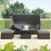4Pcs Outdoor Rattan Retractable Canopy Daybed Sectional Sofa Set with Foldable Board, Lift-Top Storage Table and 2 Ottomans