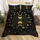 Loussiesd Black and Gold Bedding Set Constellation Duvet Cover Set Galaxy Celestial Sun and Moon Comforter Cover Decor for Home Bedroom Unique Design Bedspread Cover King Size With 2Pillowcase