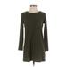 Forever 21 Casual Dress - Shift Crew Neck Long Sleeve: Green Print Dresses - Women's Size Small