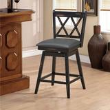 Rosalind Wheeler Embrey Swivel Bar & Counter Stool Wood/Upholstered/Leather in Black/Brown | 38 H x 18 W x 12 D in | Wayfair