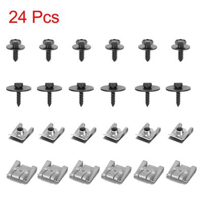 24pcs Engine Undertray Clips Screws Under Cover Rivets - Silver Tone,Black