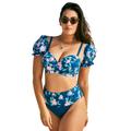 Plus Size Women's Puff Sleeve Underwire Bikini top by Swimsuits For All in Floral Paradise Blue (Size 8)