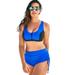 Plus Size Women's Colorblock Zip Front Bikini Top by Swimsuits For All in Royal Black (Size 8)