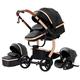 3 in 1 Baby Travel System Pushchair Baby Stroller Portable Travel Baby Carriage Folding Baby Prams Aluminium Frame High Landscape Car for Newborn Babyboomer Poussette (518 Black)