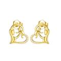SISGEM 9 ct Gold Heart Stud Earrings, Solid Yellow Gold Mother and Daughter Studs, for Mother's Day Women Girls Ladies Mum Sisters
