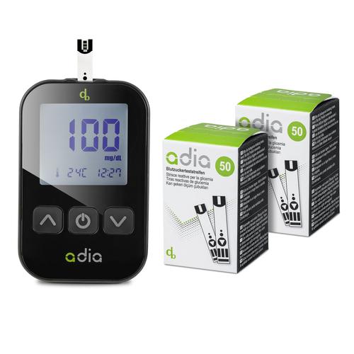 adia Diabetes-Set: Blutzuckermessgerät (mg/dl) mit 110 Blutzuckerteststreifen 1 St Set