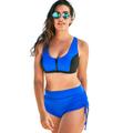 Plus Size Women's Colorblock Zip Front Bikini Top by Swimsuits For All in Royal Black (Size 10)