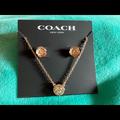 Coach Jewelry | Coach Earring And Necklace Set. Rose Gold Plated, Never Worn | Color: Gold | Size: 18”