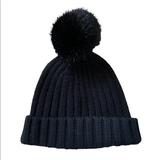 J. Crew Accessories | J.Crewribbed Beanie With Faux-Fur Pom-Pom | Color: Black | Size: Os