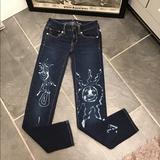 American Eagle Outfitters Jeans | American Eagle Skinny Super Stretch Dark Wash Denim Jean Sz 00s | Color: Blue/White | Size: 00