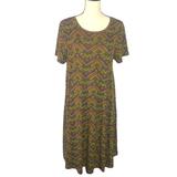 Lularoe Dresses | Lularoe Aztec Carly Green Yellow Tribal Stretch Swing Trapeze Dress Sz L | Color: Green/Yellow | Size: L