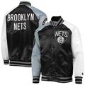 Men's Starter Black/Gray Brooklyn Nets Reliever Varsity Satin Raglan Full-Snap Jacket