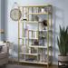 8-Shelves Staggered Bookshelf, Rustic Industrial Etagere Bookcase