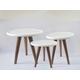 Round side table rimed top in white with 3 tapered solid walnut wood legs