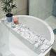 Wooden White Marble Effect Bath Rack Caddy Bath Tray Bath Board Tablet Phone Drinks Holder Natural