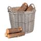 Willow Round Log Basket with Hessian Lining, Wicker Wood Basket, Fireside Basket, Traditional Storage Basket for Wood, Throws, Cusions