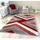 New Silky Soft Red, Grey, Ivory, Hand Tufted Lines Design Shag Pile Rug