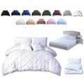 TheWhiteWater King Size Bedding Sets - 3 in 1 King Size Duvet Cover Sets - Duvet Cover + Fitted Sheet + Matching Pillowcases - Natural Cotton + Virgin Polyester - Hand Stitched Pintuck Cover (White)