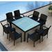 Lark Manor™ Kaneb Square 8 - Person 59" Long Outdoor Dining Set w/ Cushion Glass in Black/Blue | Wayfair 31A5FFEB528547B08FCEBAF07D7B556E