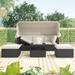 Outdoor 4-Piece Patio Rectangle Daybed with Retractable Canopy, Wicker Furniture Sectional Seating with Washable Cushions