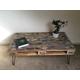 Reclaimed retro pallet coffee table 'evil eye' in urban farmhouse style, made with salvaged wood with industrial hairpin legs