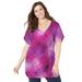 Plus Size Women's Dolman Sleeve Georgette Top by Catherines in Raspberry Watercolor Crosshatch (Size 3X)